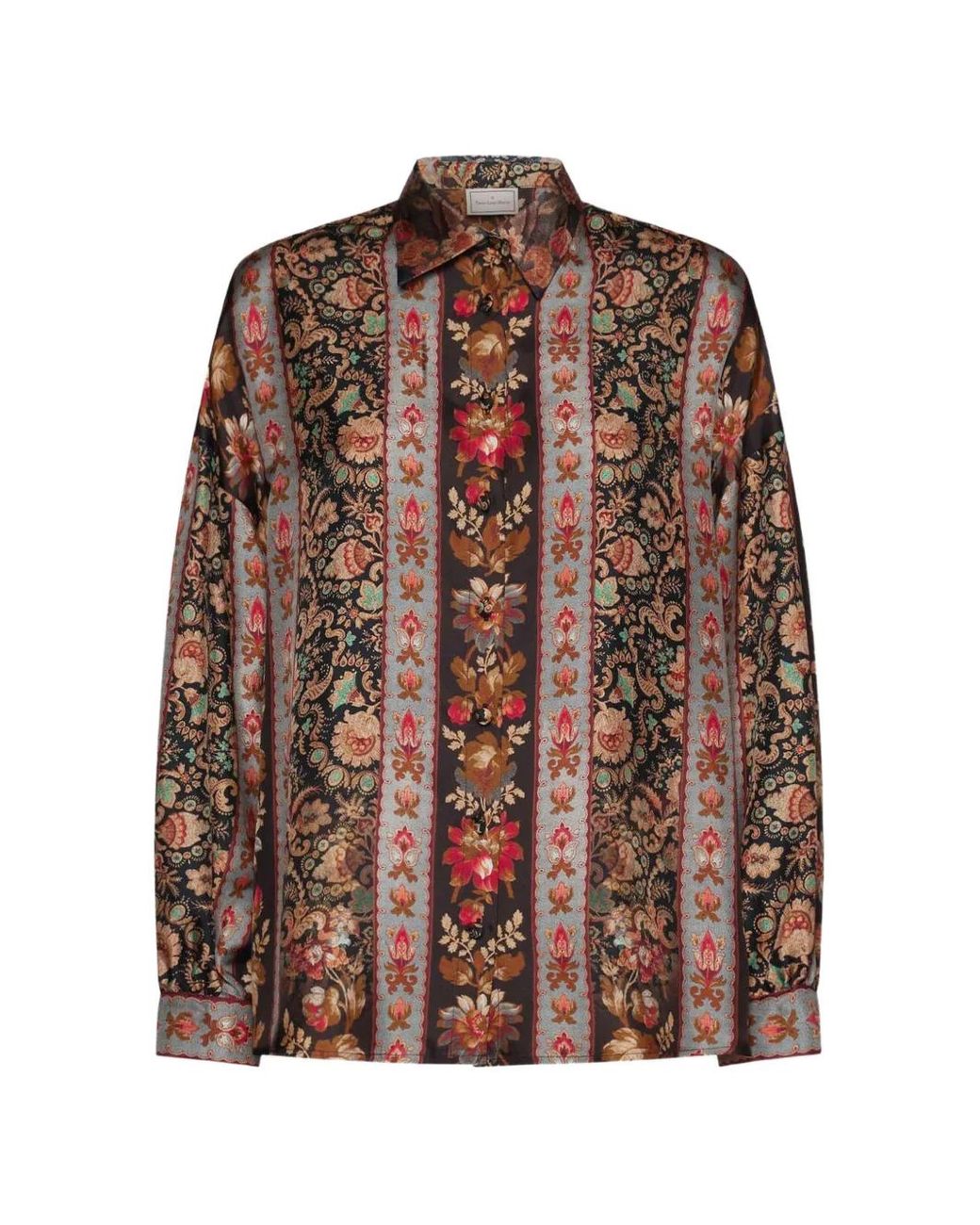 Pierre Louis Mascia Brown Aloe Floral-Print Silk Shirt