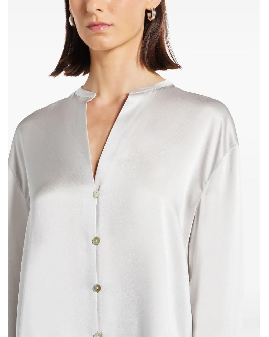 Vince White Band-Collar Silk Blouse