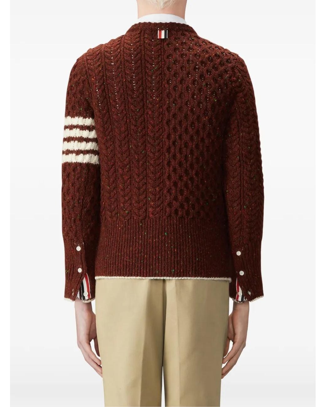 Thom Browne Brown Donegal 4-Bar Aran Cable Pullover for men