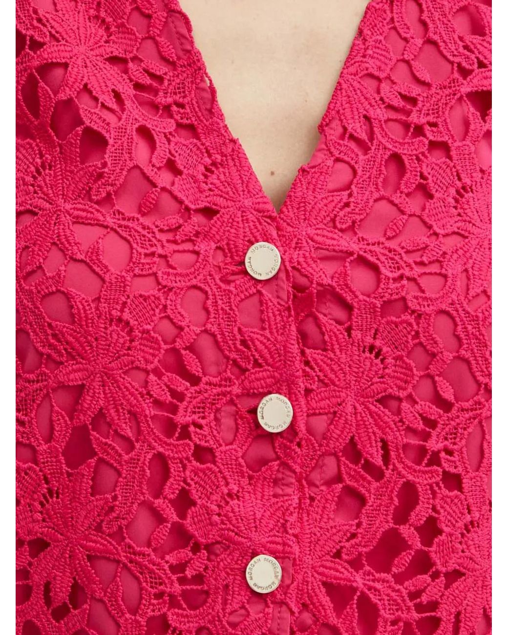 Morgan Red Oria Floral-Lace V-Neck Top
