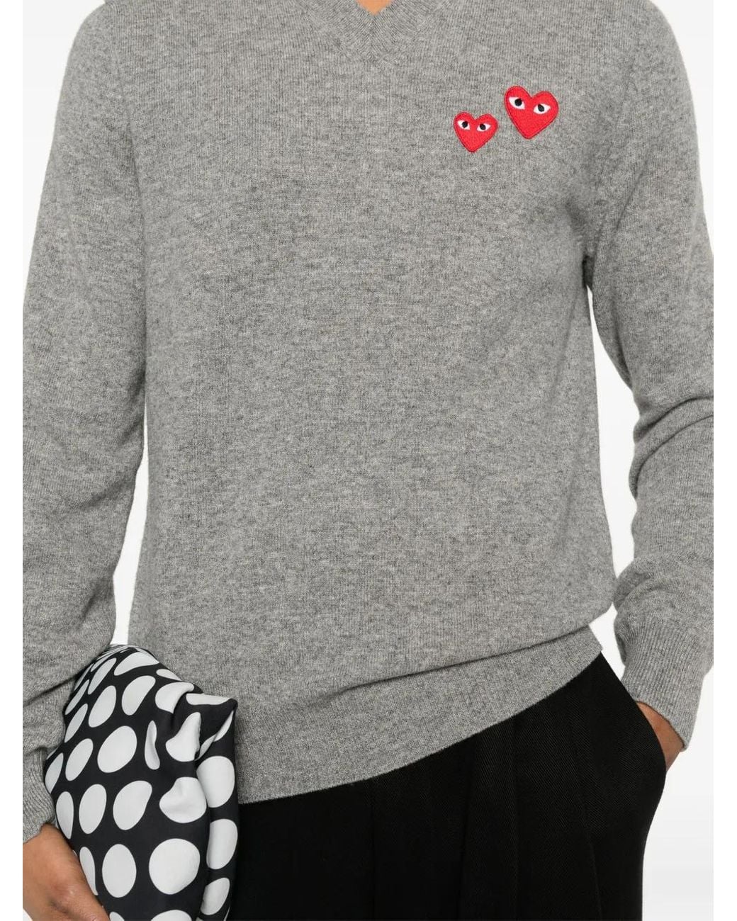 COMME DES GARÇONS PLAY Gray Double Heart-Patch Sweater