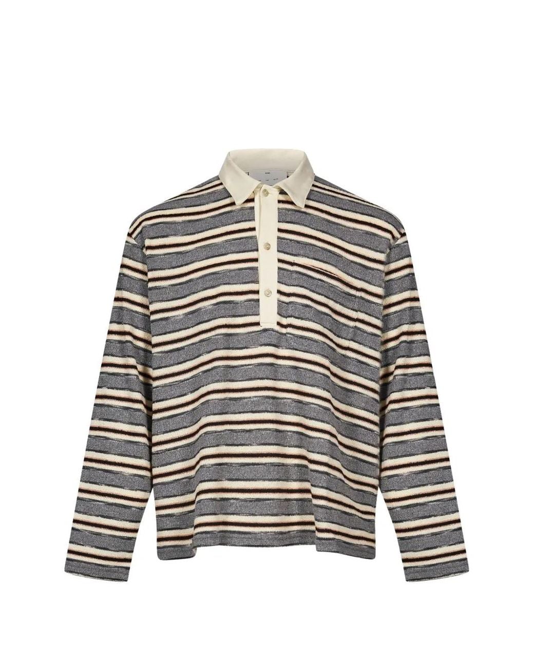 Song For The Mute Gray Striped Long-Sleeve Polo Shirt for men