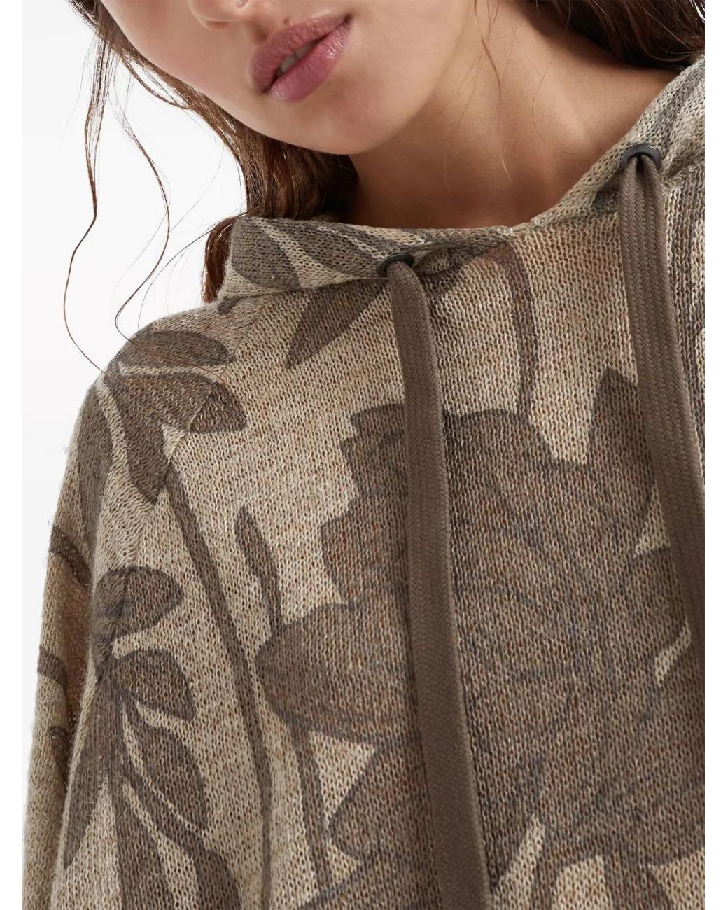 Brunello Cucinelli Natural Floral-Jacquard Hooded Top