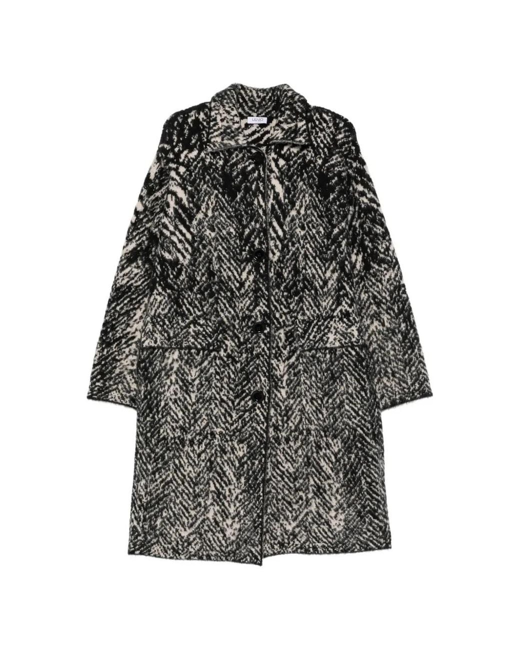 Liu Jo Gray Herringbone-Knit Coat