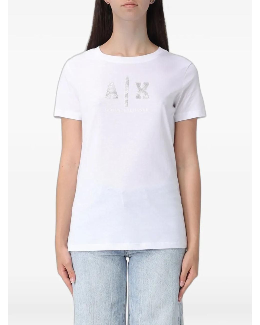 ARMANI EXCHANGE White Rhinestone-Embellished T-Shirt