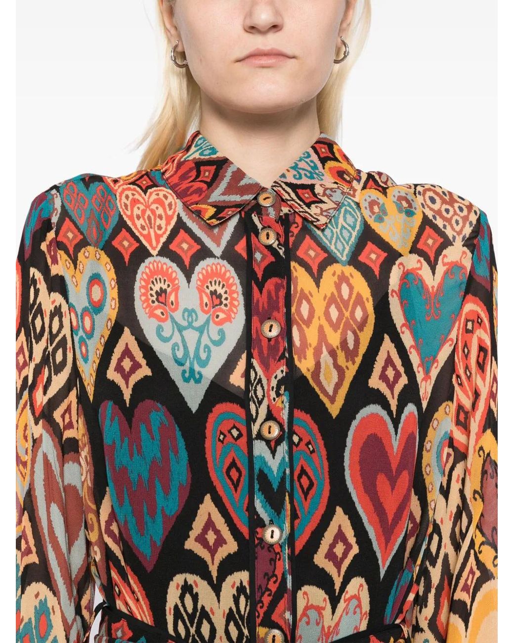 Farm Rio White Belted Mini Shirt Dress, Hearts Ikat