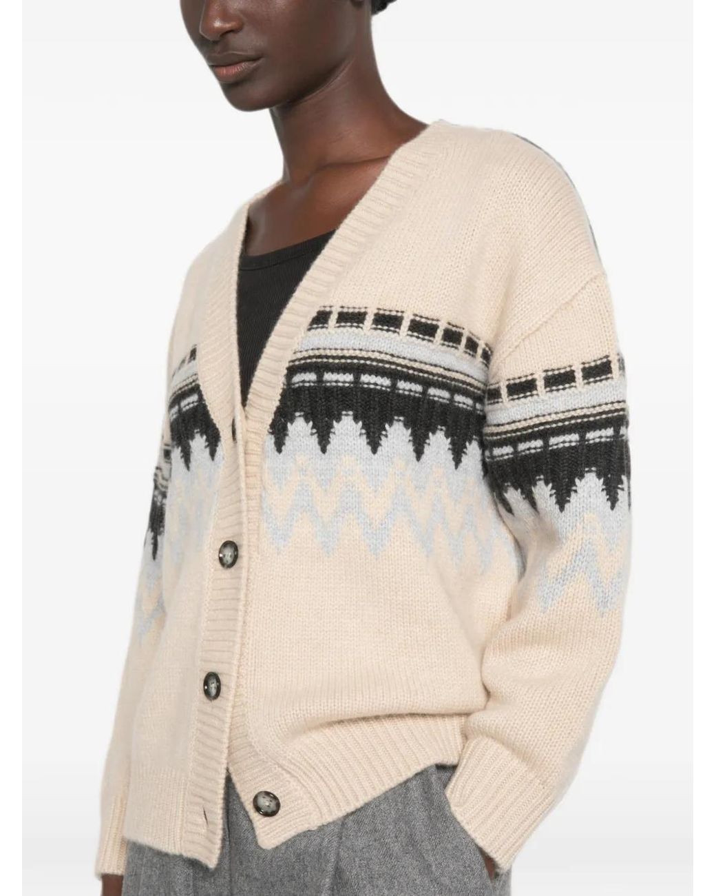 Allude Natural V-Neck Cashmere Cardigan