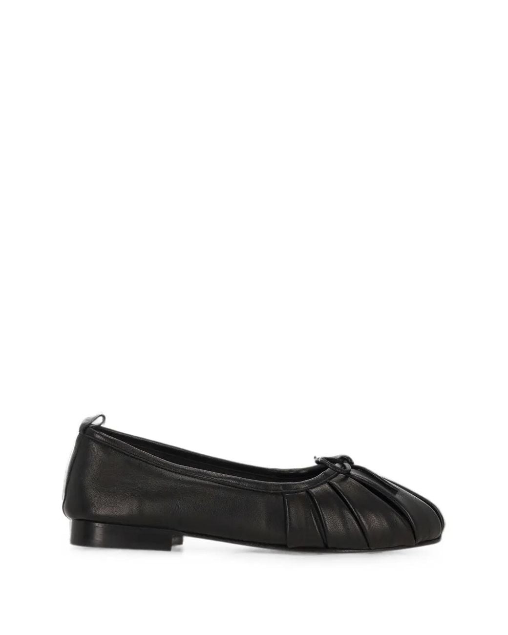 Hereu Black Pleated Bow-Detail Ballet Flats