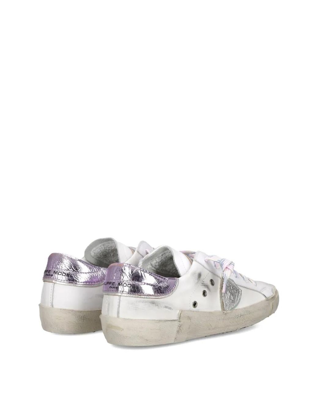 Philippe Model White Metallic Distressed Sneakers