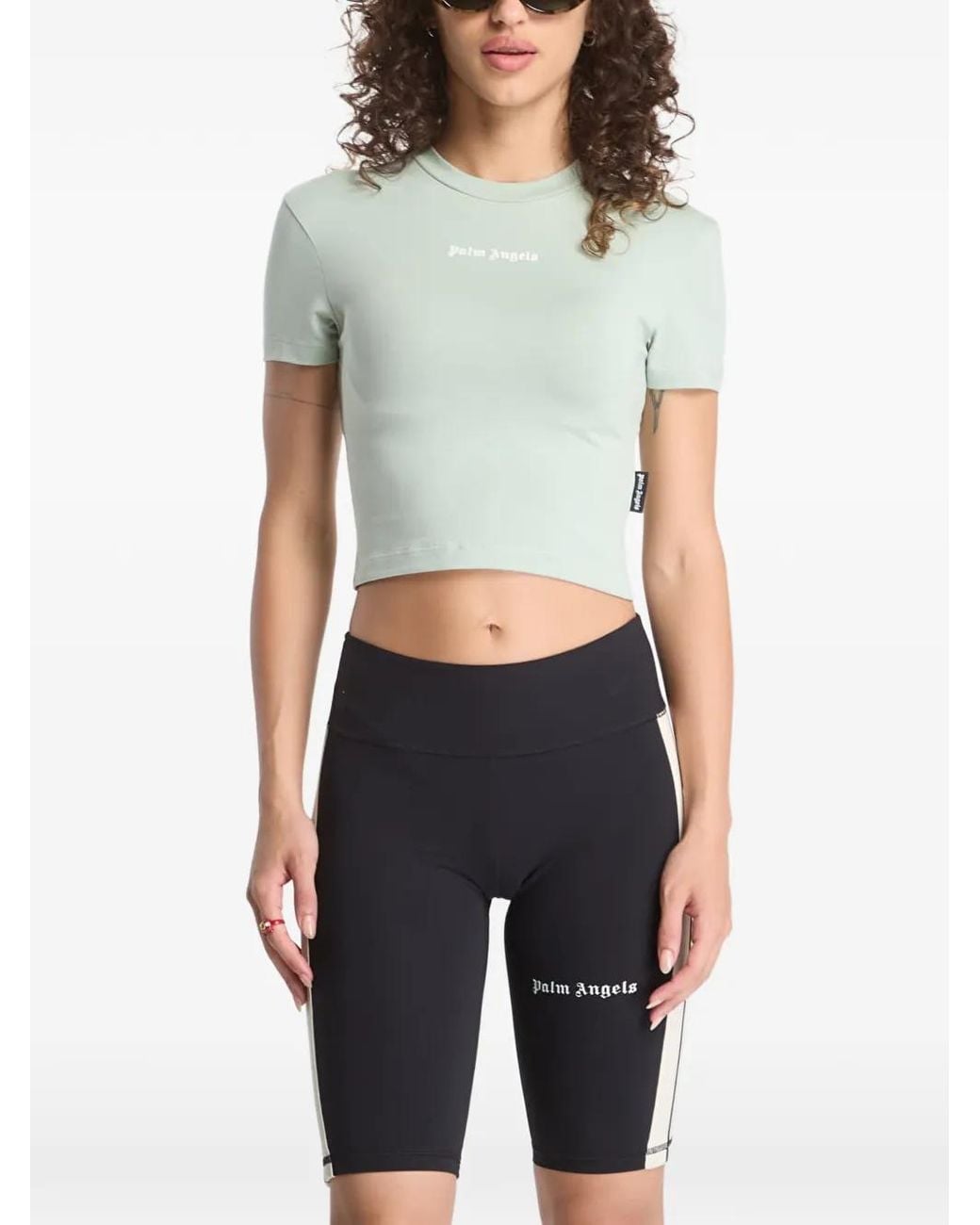 Palm Angels Blue T-Shirt Crop À Logo Imprimé