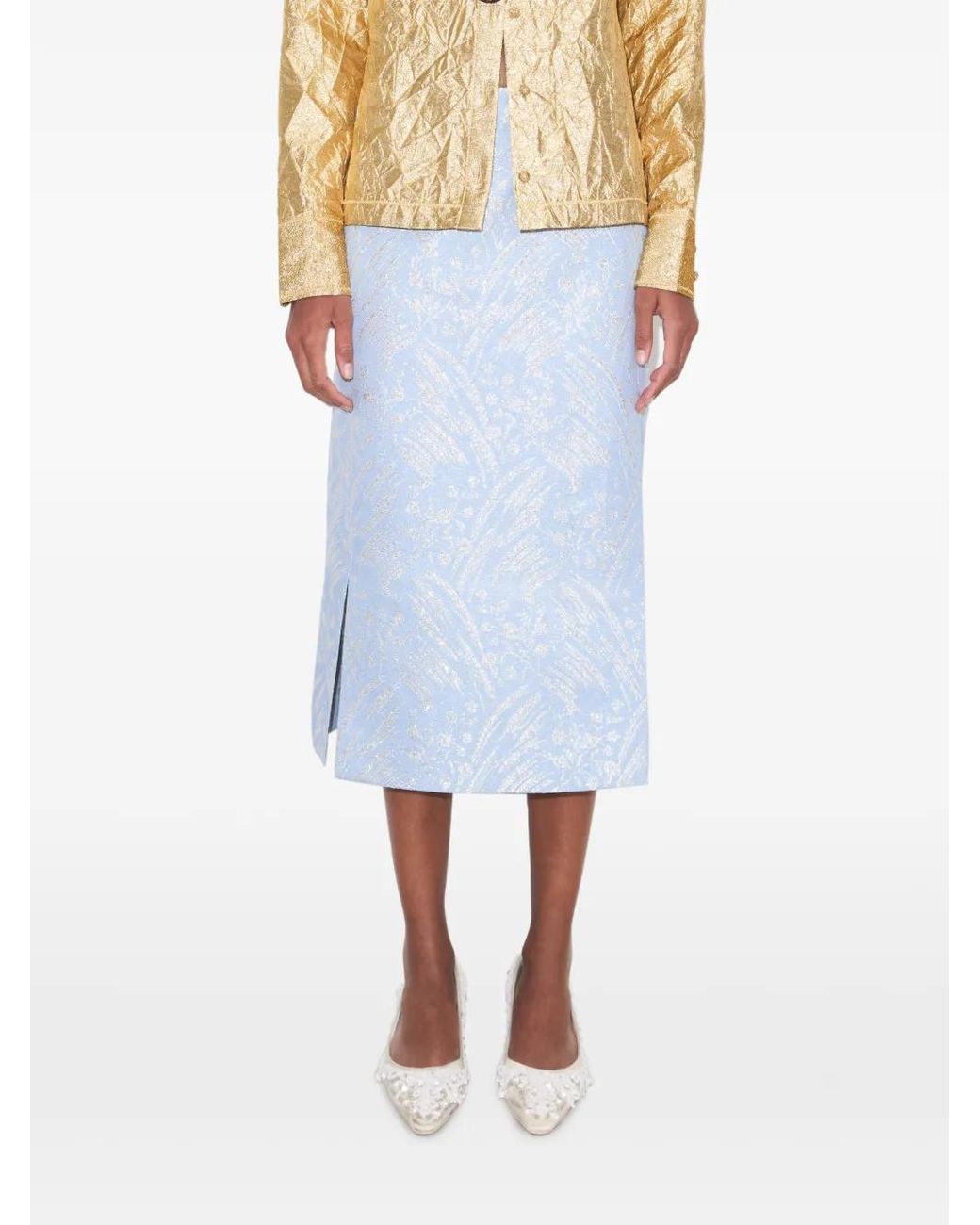 Tory Burch Blue Silk Jacquard Skirt