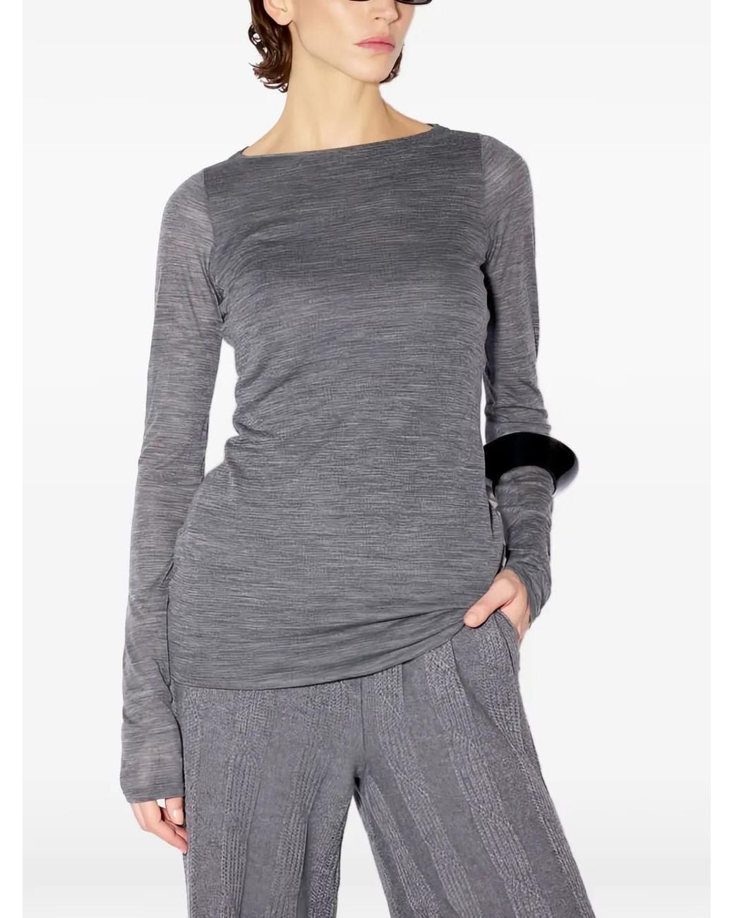 Liviana Conti Gray T-Shirt À Encolure Bateau