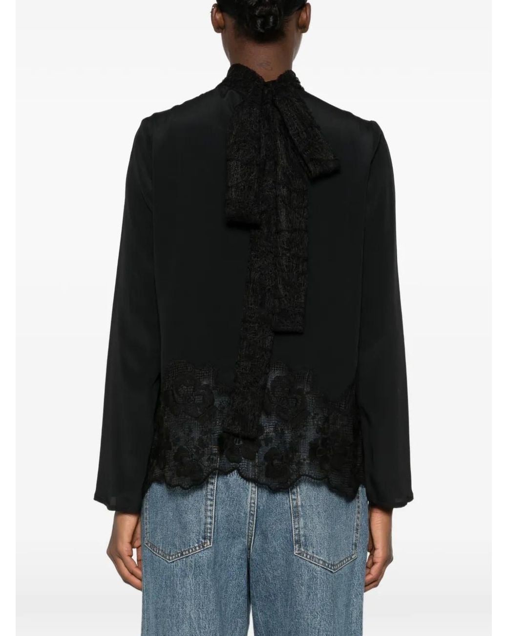 Fabiana Filippi Black Lace-Panelled Bow-Detail Blouse