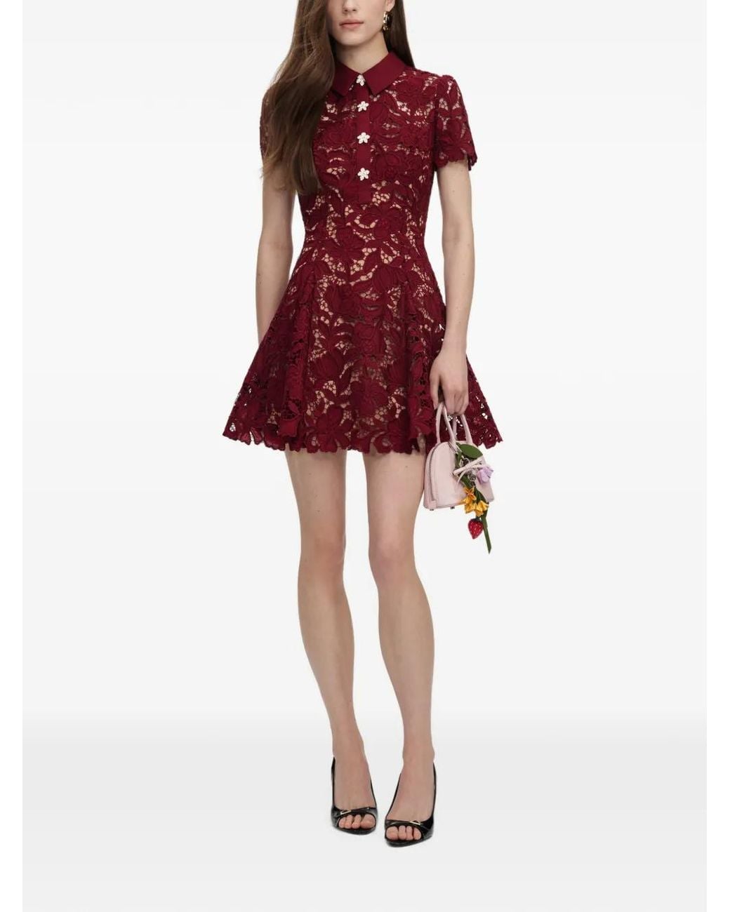 Self-Portrait Red Lace Mini Dress