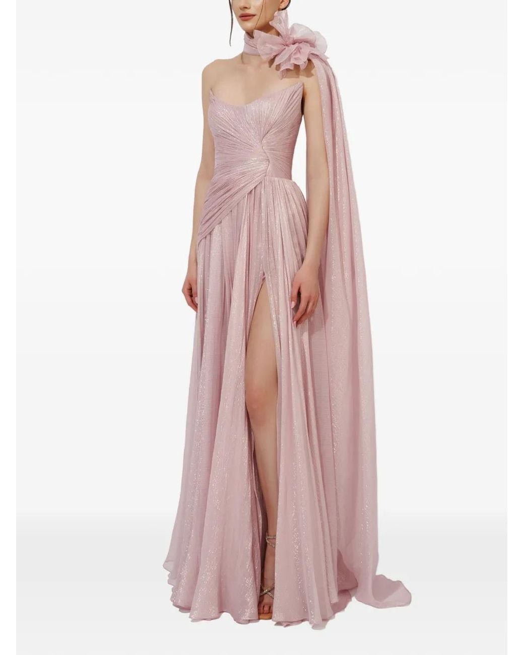 IRIS SERBAN Pink Anette Flower-Embellished Maxi Dress