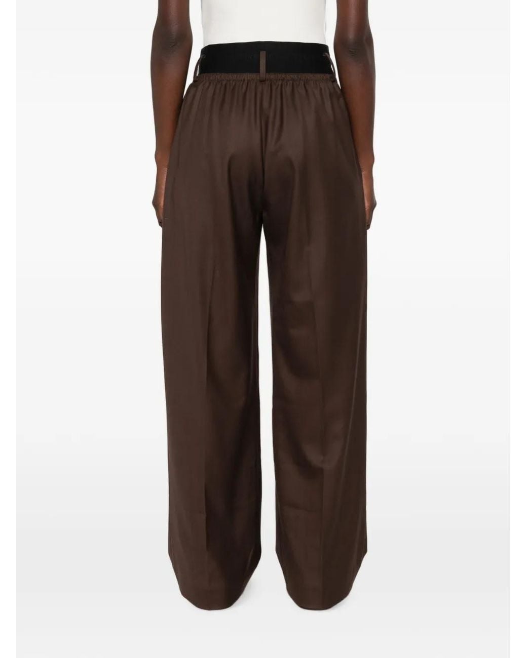 ALAINPAUL Brown Layered-Waistband Wide-Leg Trousers