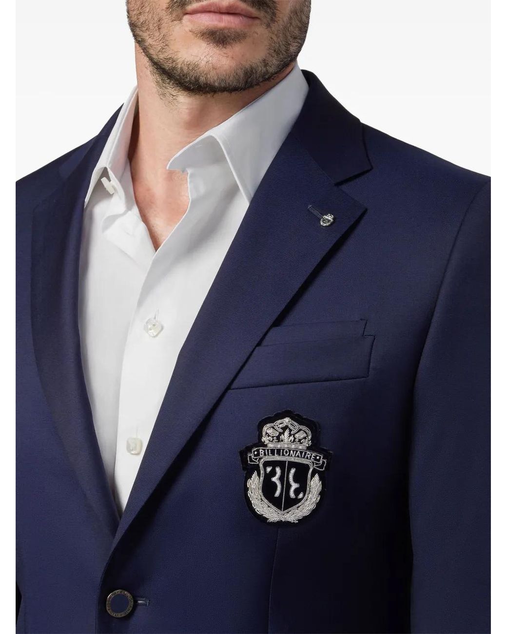 Billionaire Blue Crest-Motif Wool Blazer for men