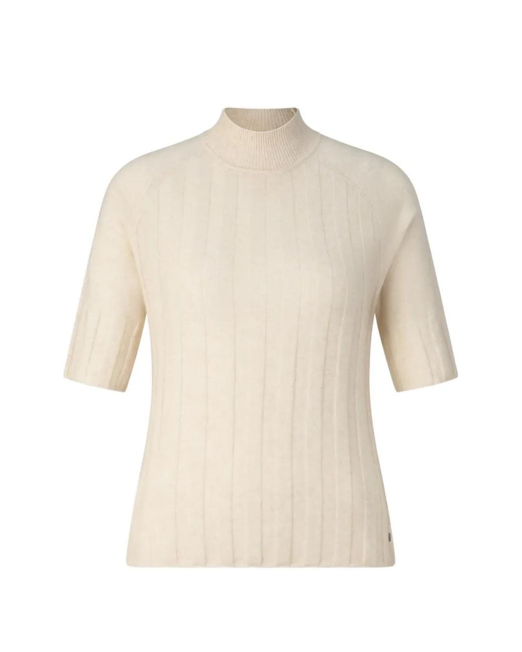 Bogner White Ribbed-Knit Short-Sleeve Sweater