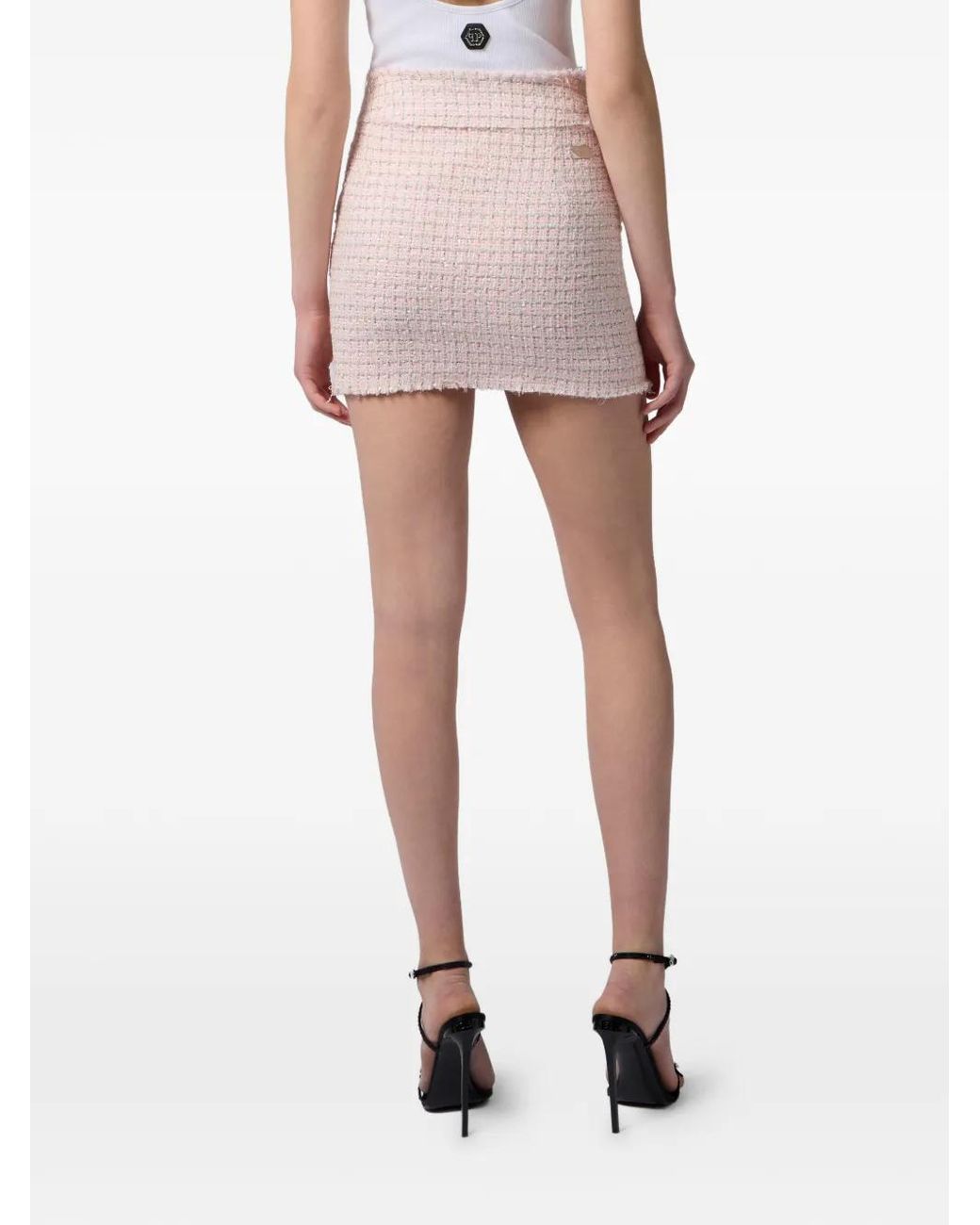 Philipp Plein Natural Mini Tweed Skirt