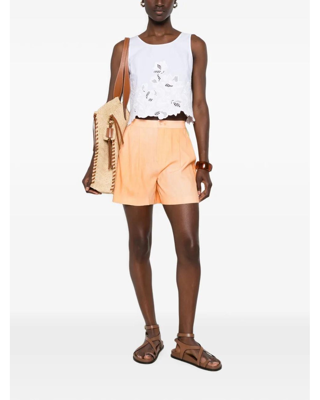 Ermanno Scervino Natural Pleated Buttoned Shorts