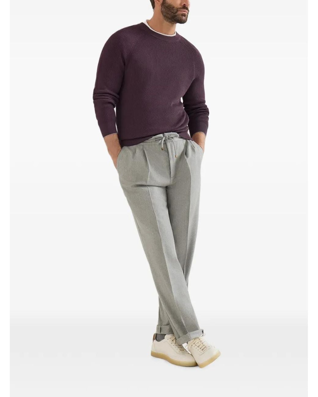 Brunello Cucinelli Gray Virgin Wool Pants With Drawstring for men