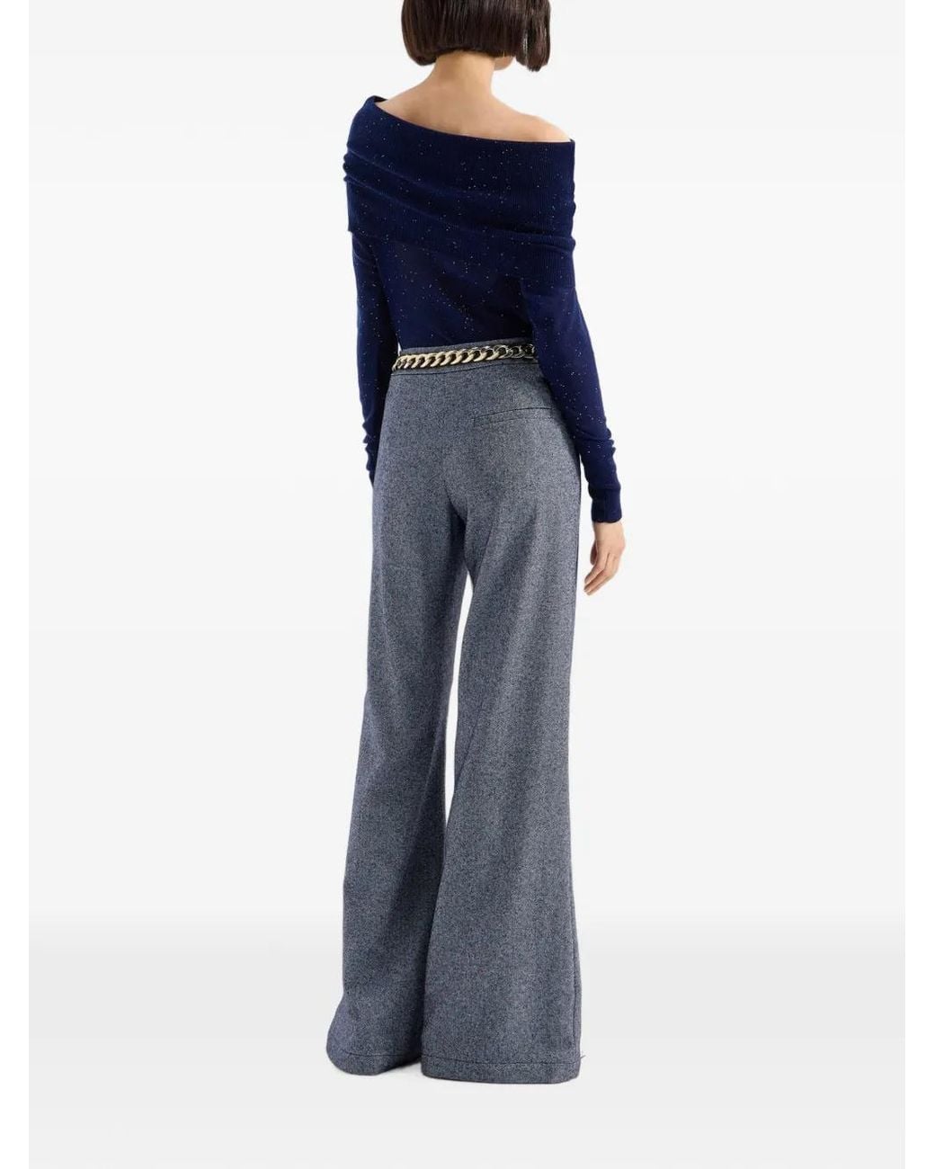 Genny Blue Tweed-Effect Flared Trousers