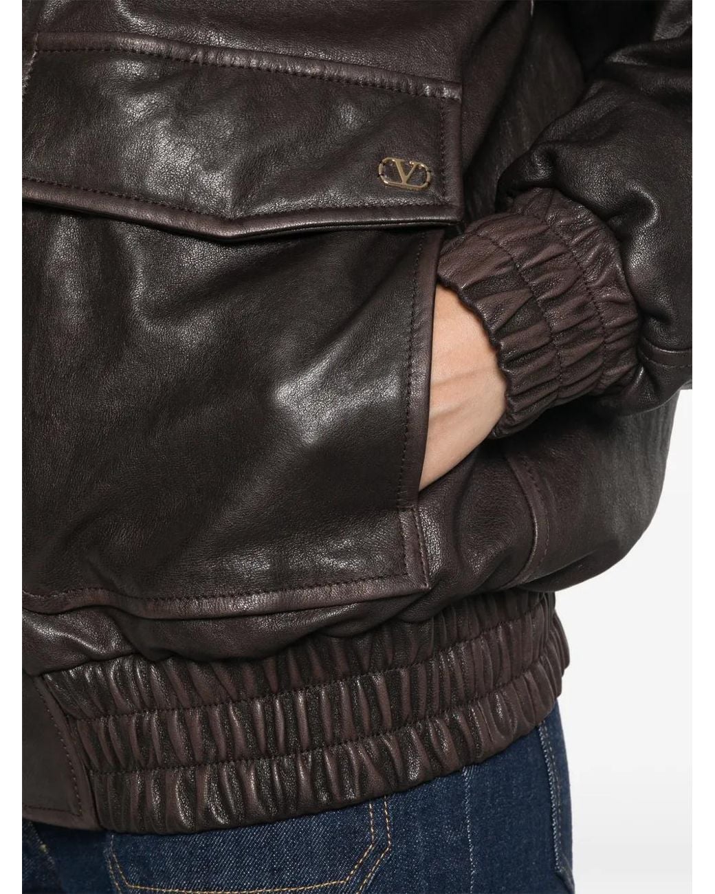 Valentino Garavani Black Aged-Effect Leather Caban
