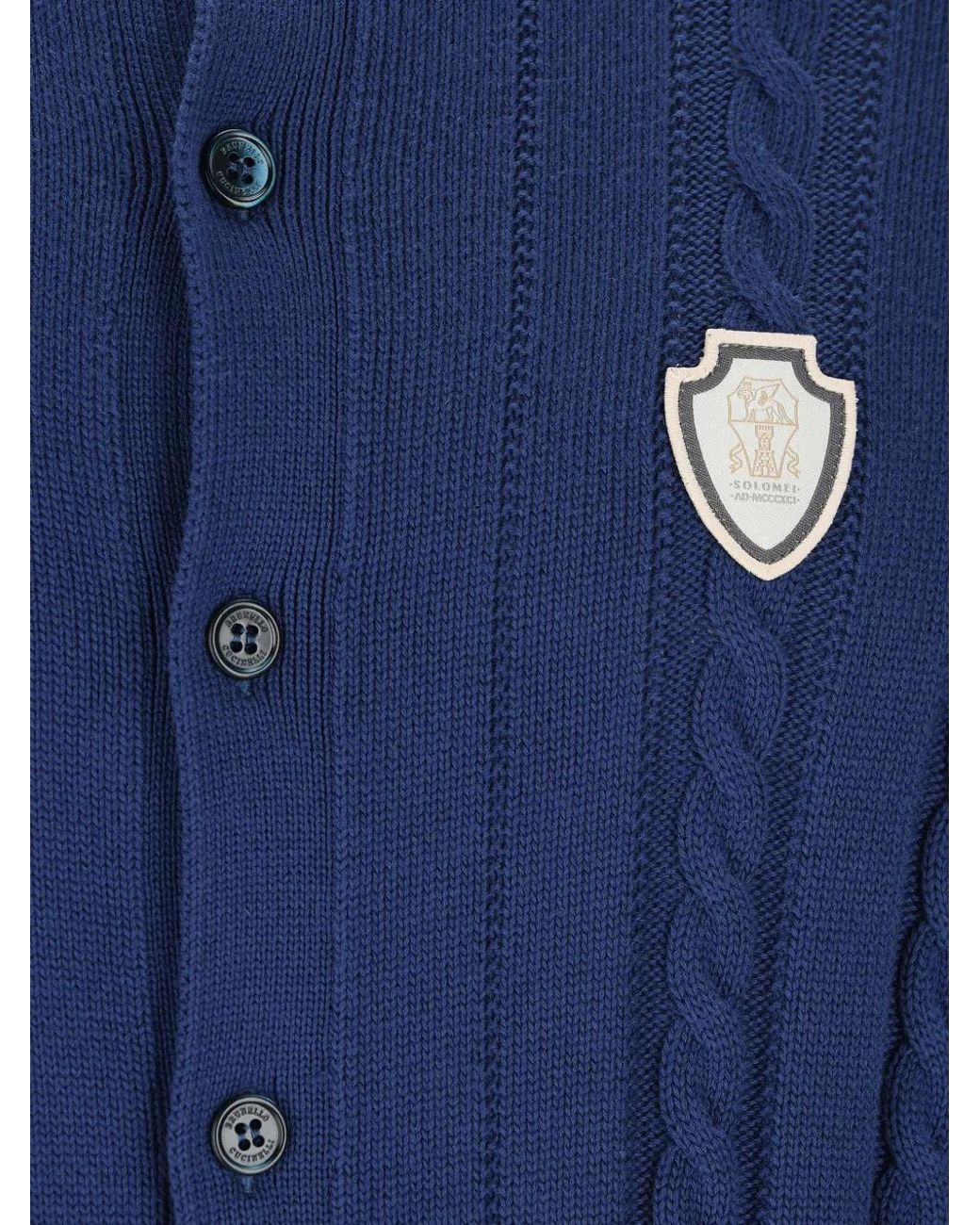 Brunello Cucinelli Blue Cable-Knit Buttoned Cardigan for men