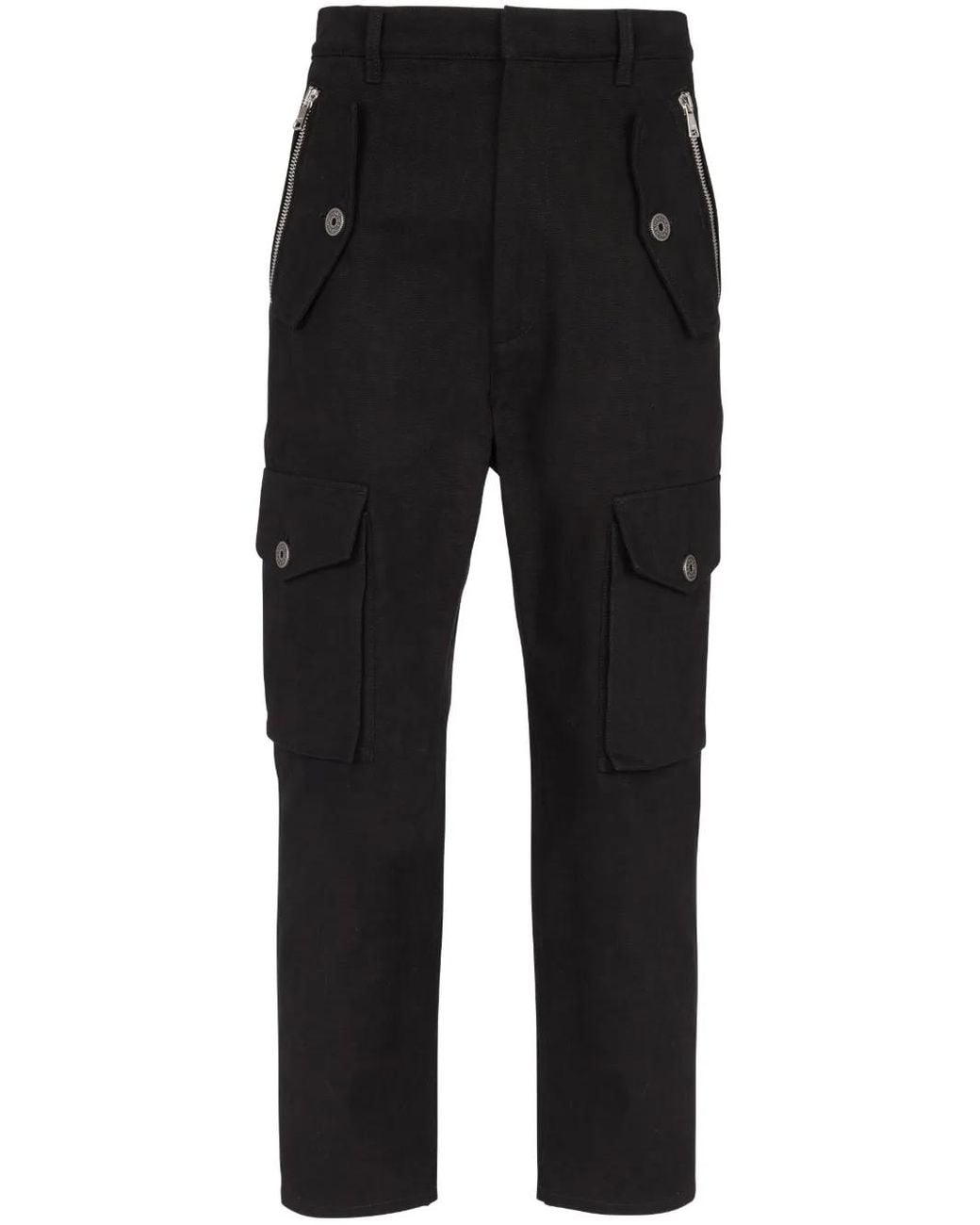 Balmain Black Cropped Cargo Trousers for men