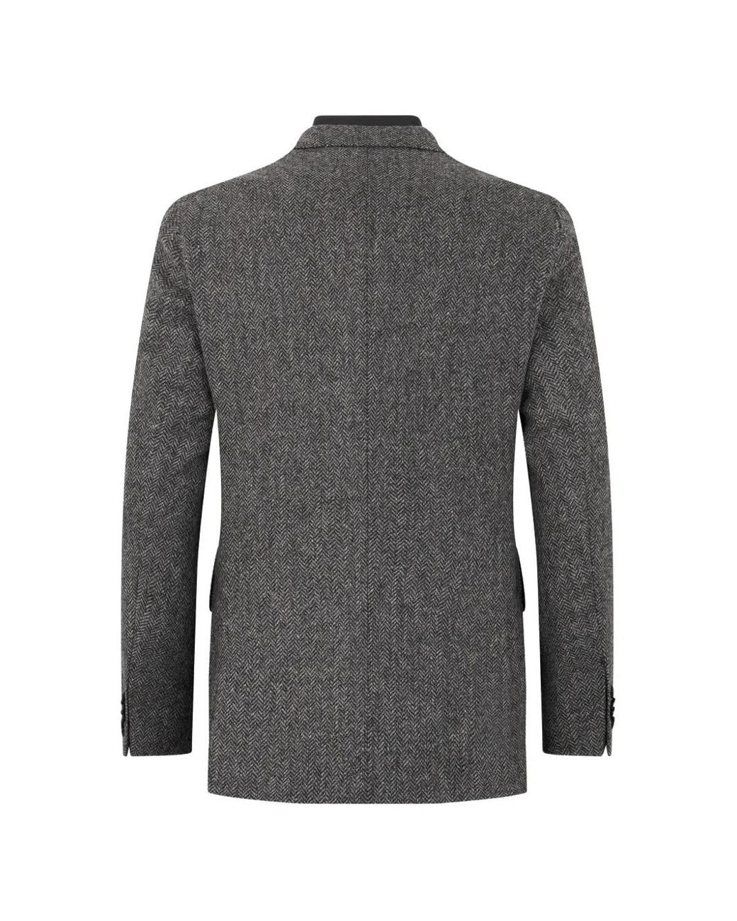 Boss Gray Herringbone-Pattern Double-Layer Blazer for men