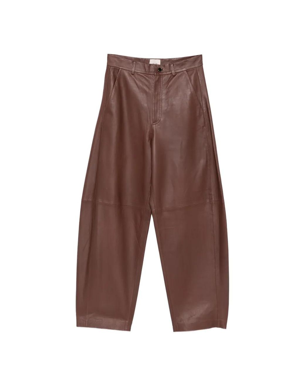 Alysi Brown Belt-Loop Leather Trousers