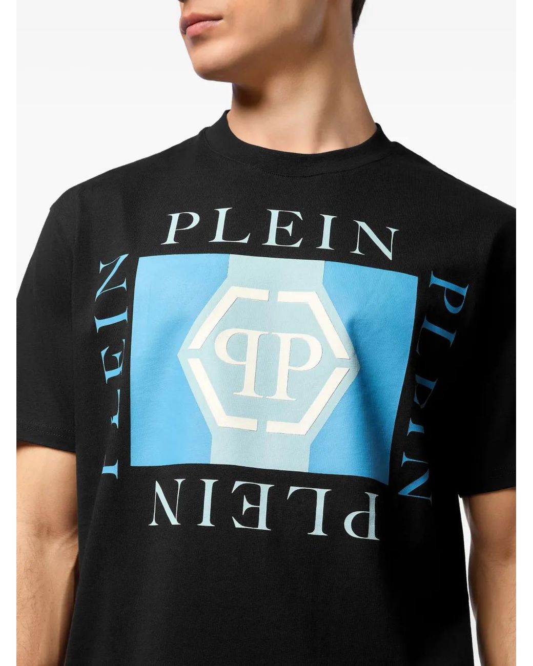 Philipp Plein Black Printed Round Neck T-Shirt Hexagon for men