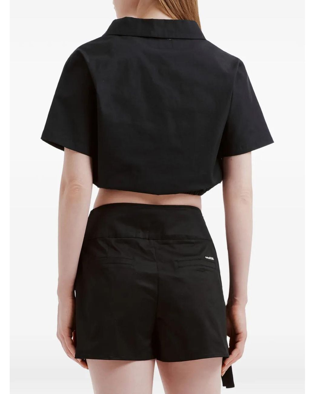 Izzue Black Patch-Pocket Cropped Shirt