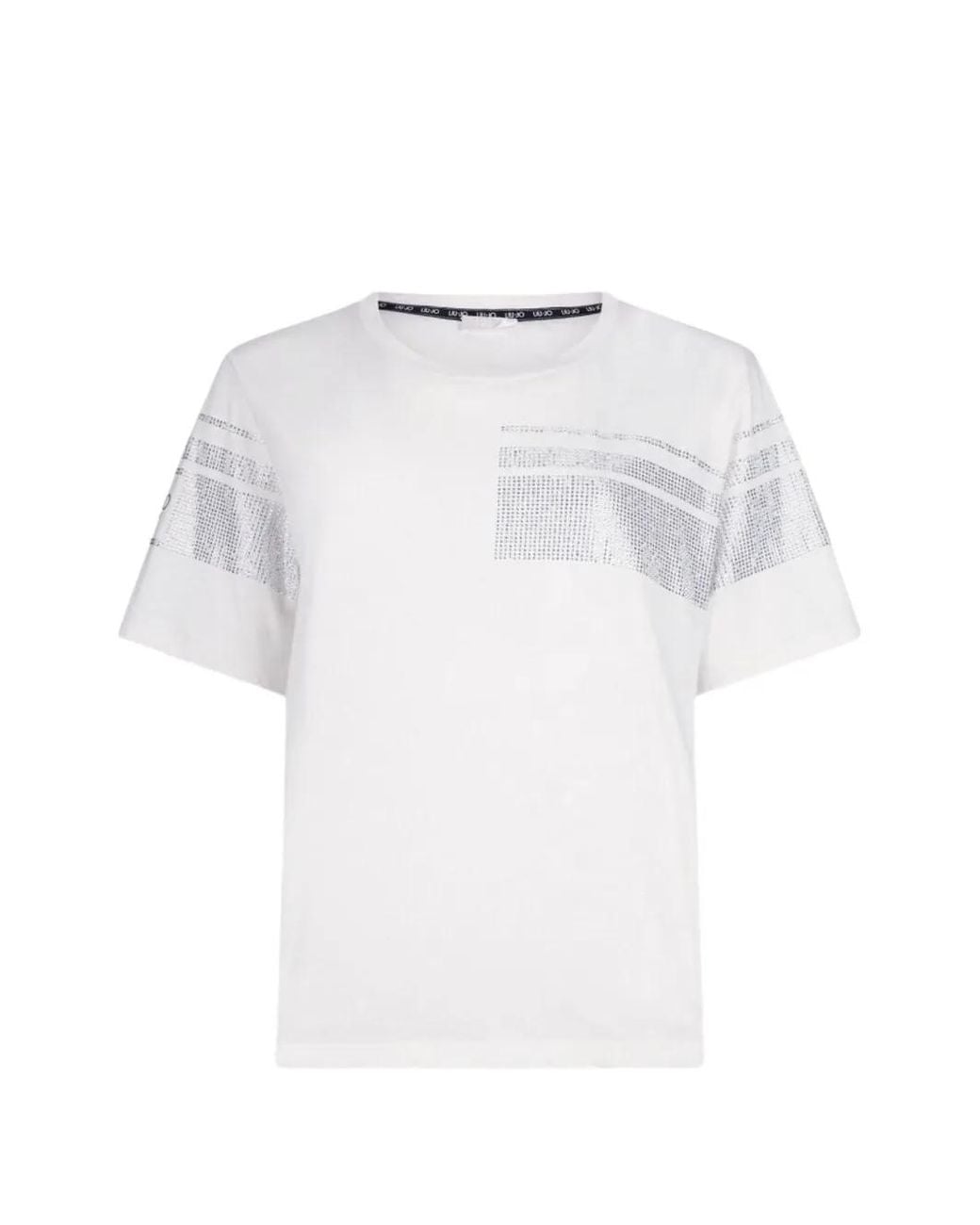 Liu Jo White Rhinestone-Embellished Logo-Tape T-Shirt