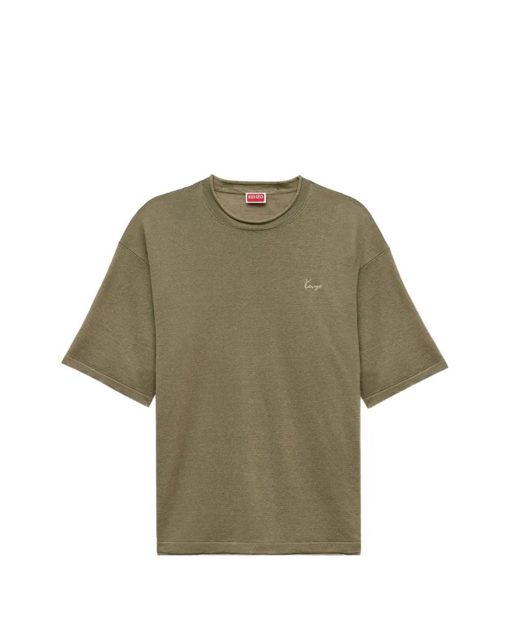 KENZO Green Logo-Embroidered T-Shirt for men