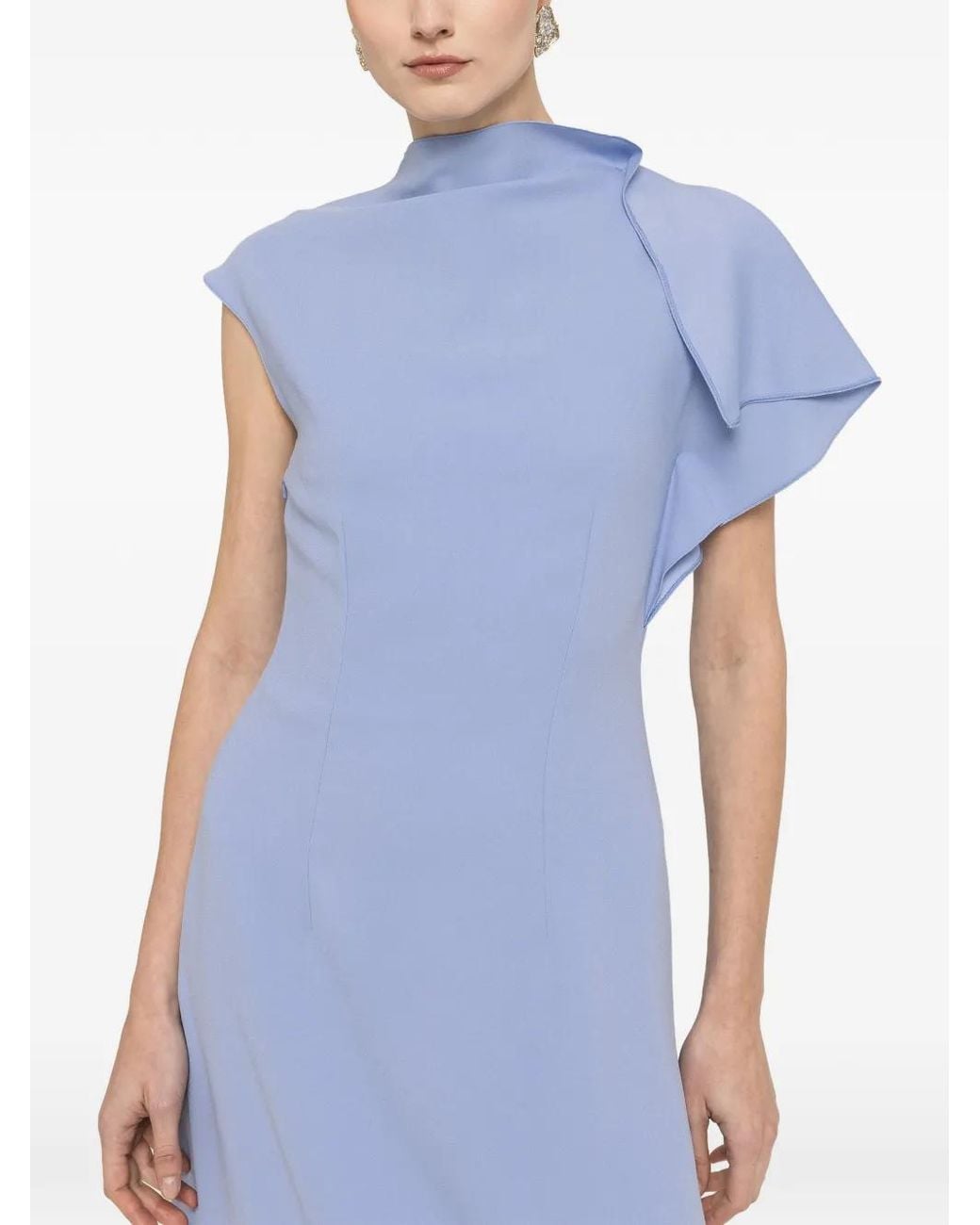 Nissa Blue A-Line Ruffled Midi Dress