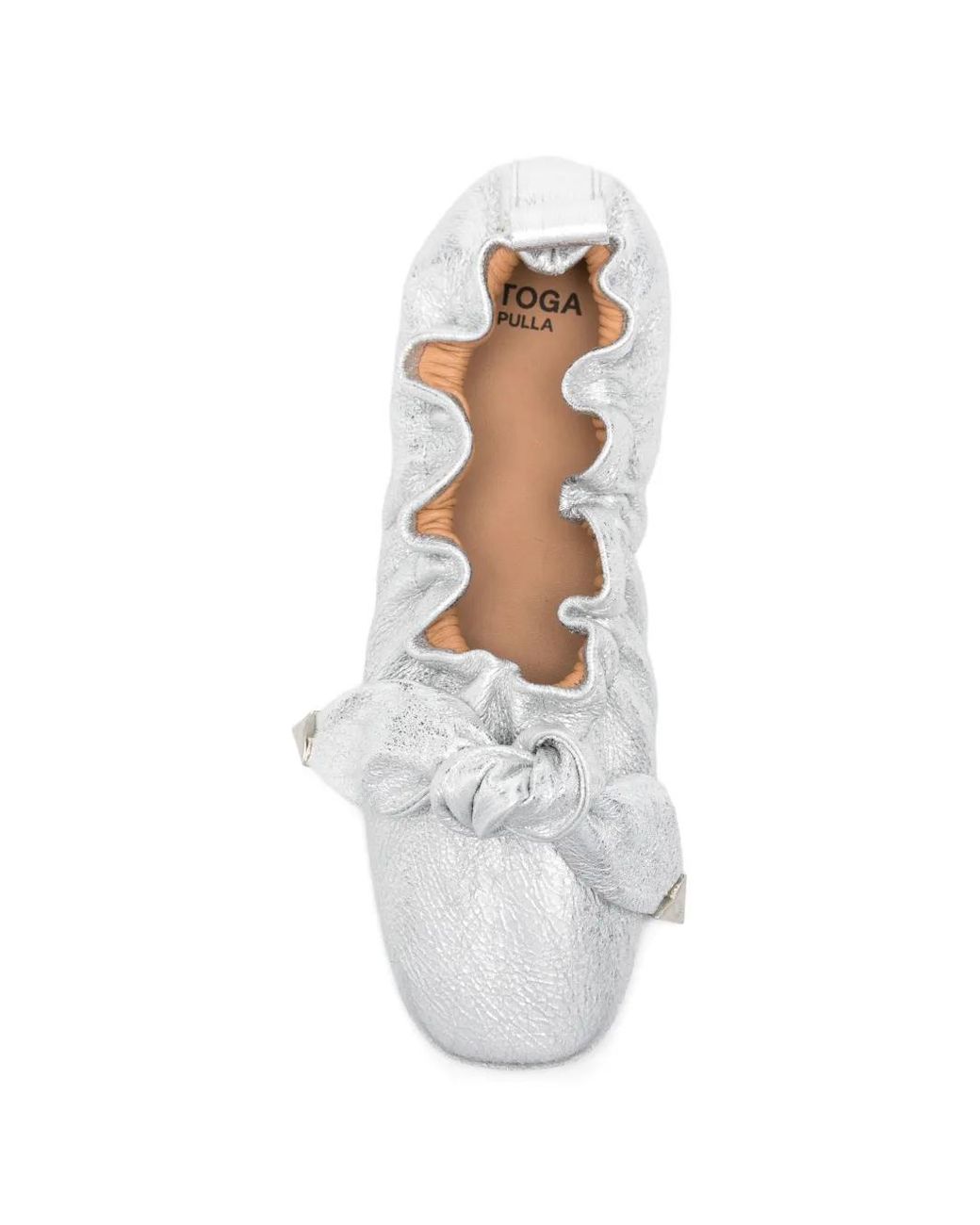 Toga White Metallic Cracked Bow Ballet Flats