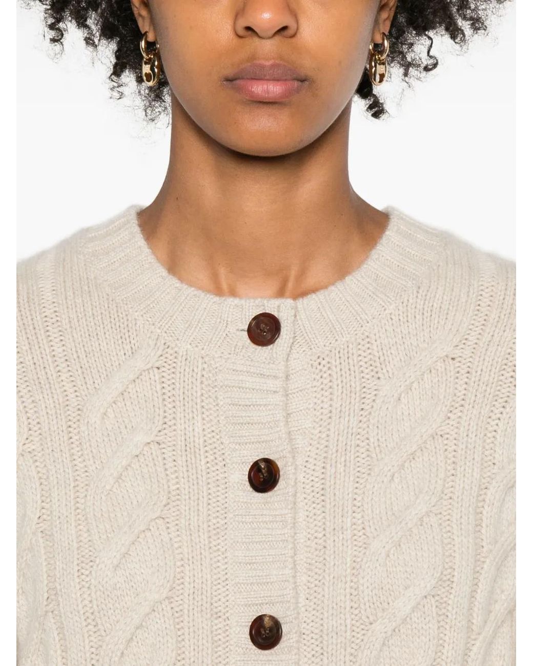 Bompard White Cable-Knit Crew-Neck Cardigan