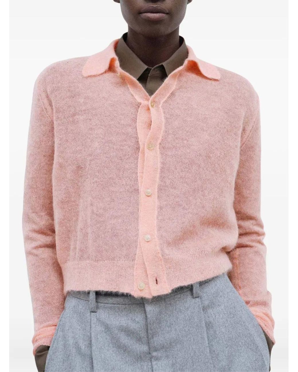 Auralee Pink Collared Mohair Cardigan
