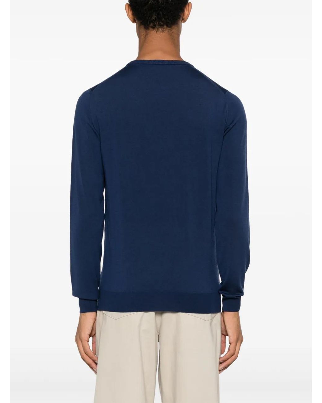 Zanone Blue Fine-Knit Crew-Neck Jumper for men