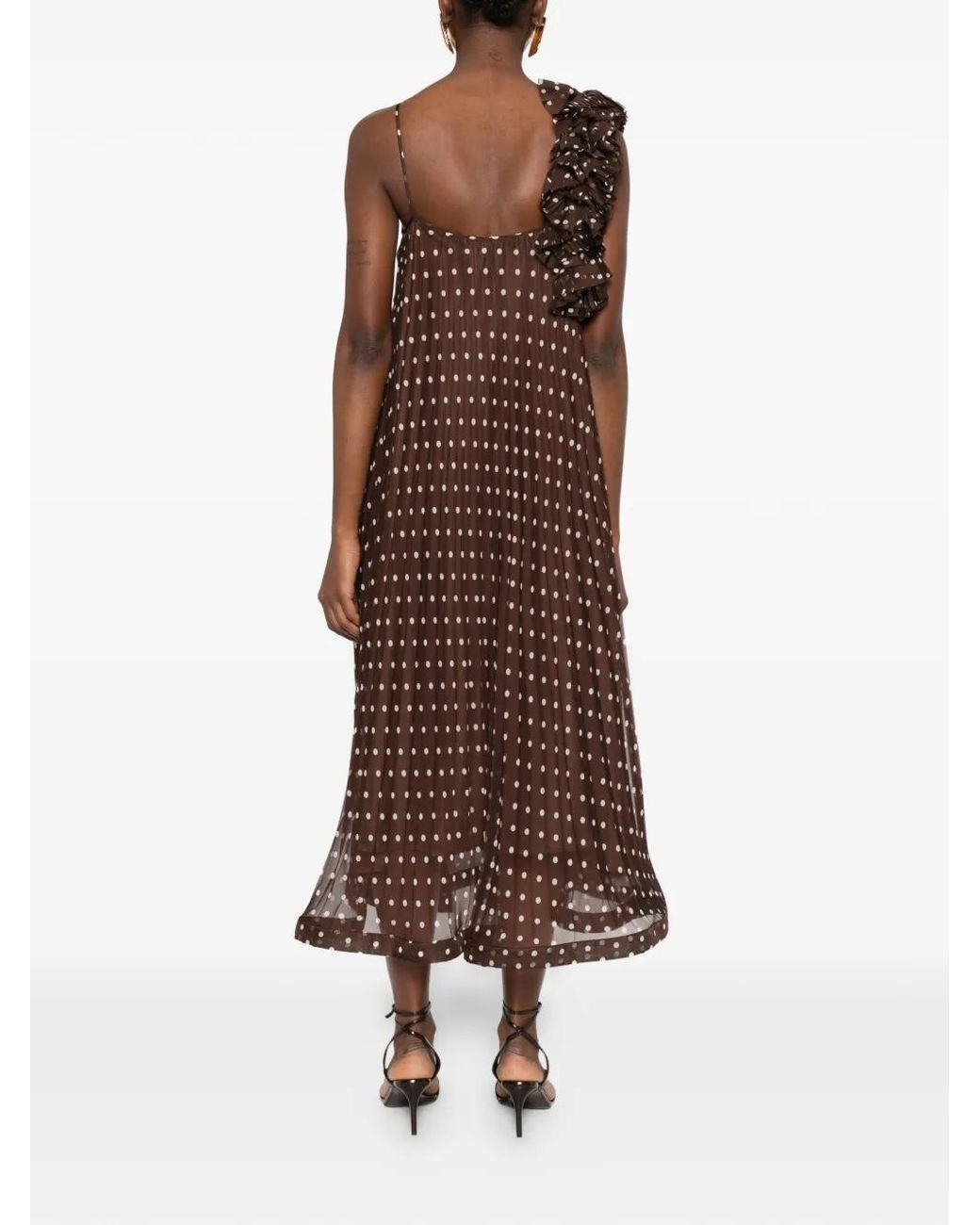 P.A.R.O.S.H. Brown Robe Mi-Longue Volantée À Pois