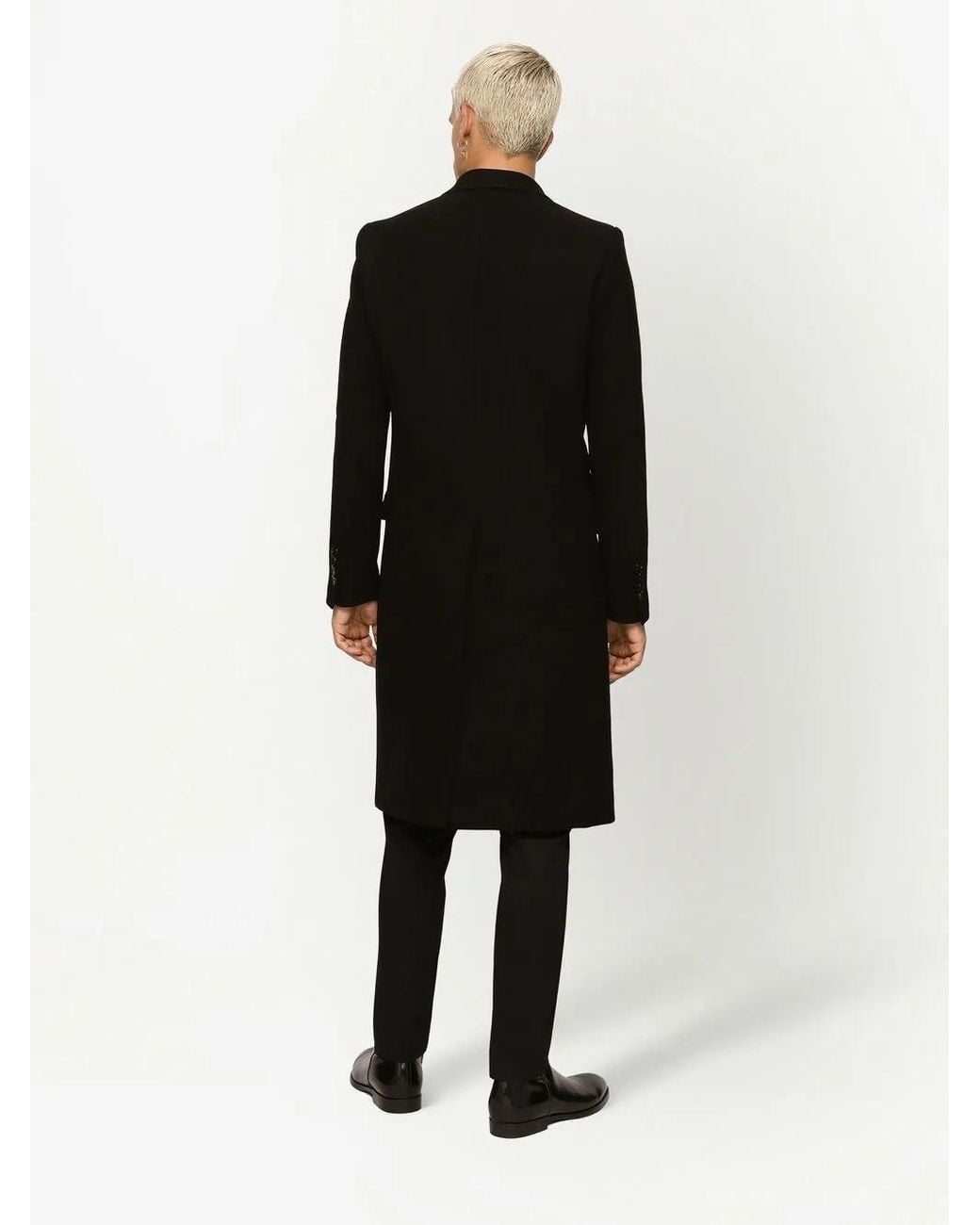 Dolce & Gabbana Black Single-Breasted Wool Coat for men