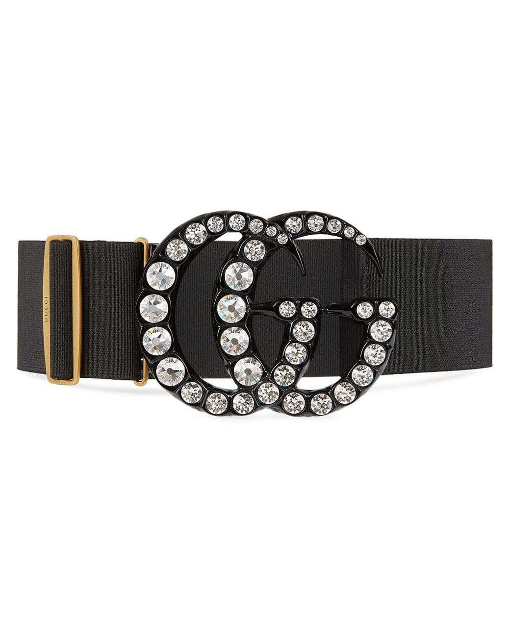 Gucci Elastic Belt With Crystal Double G Buckle in Black Lyst