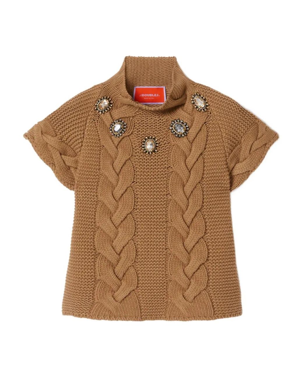 LaDoubleJ Brown Cable-Knit Short-Sleeve Sweater