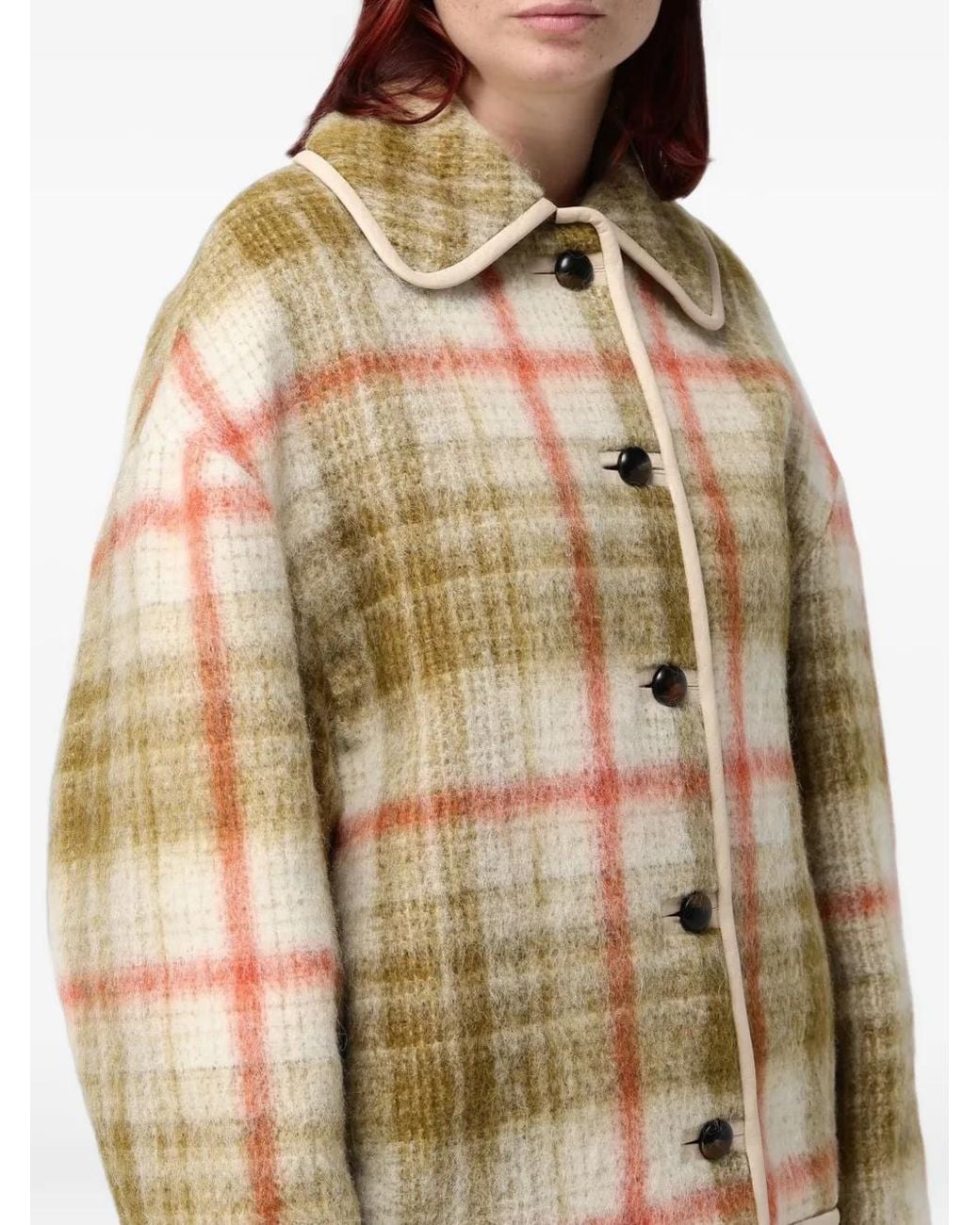 Tela Natural Check-Pattern Peter-Pan Collar Jacket