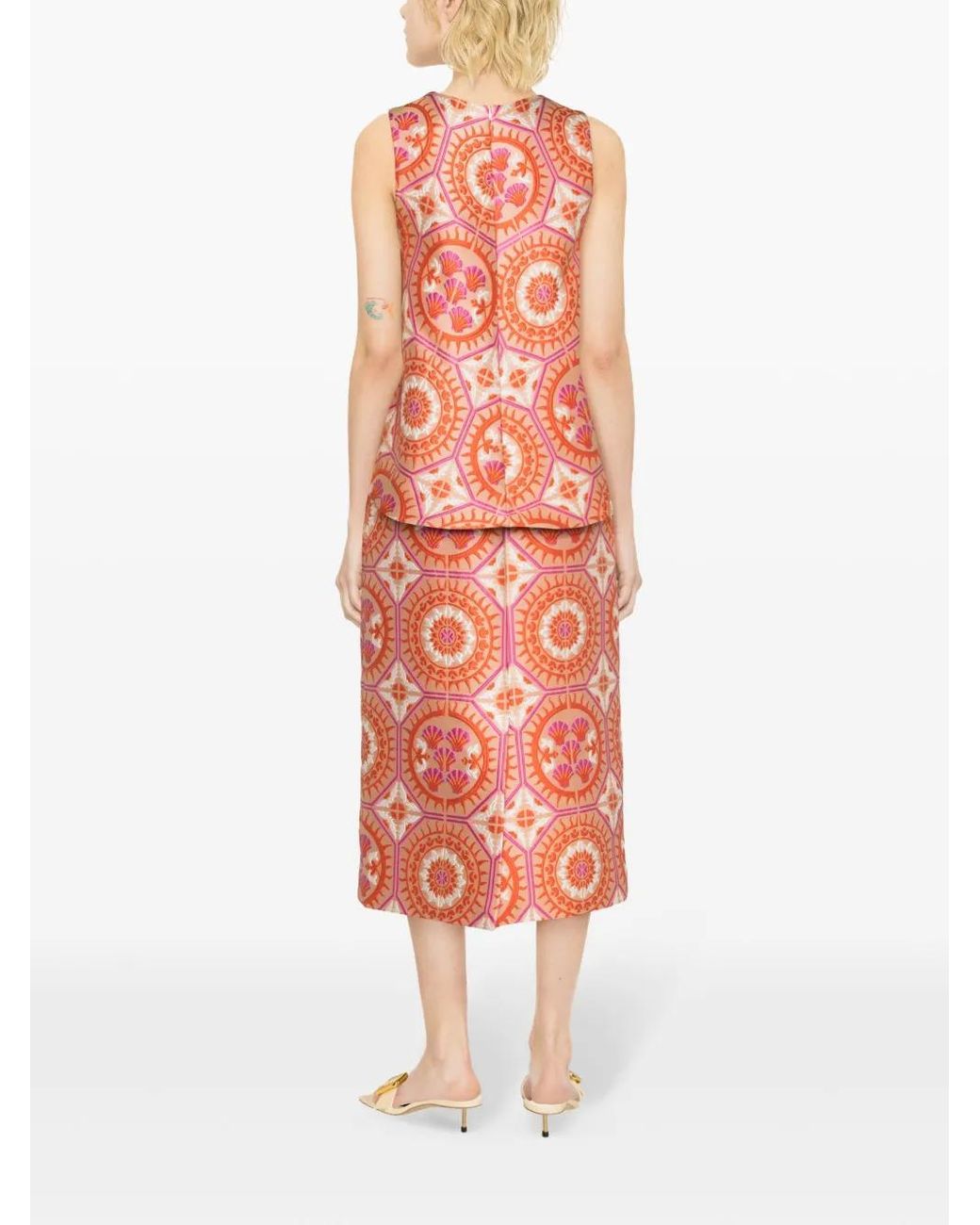 LaDoubleJ Red Patterned Pencil Skirt