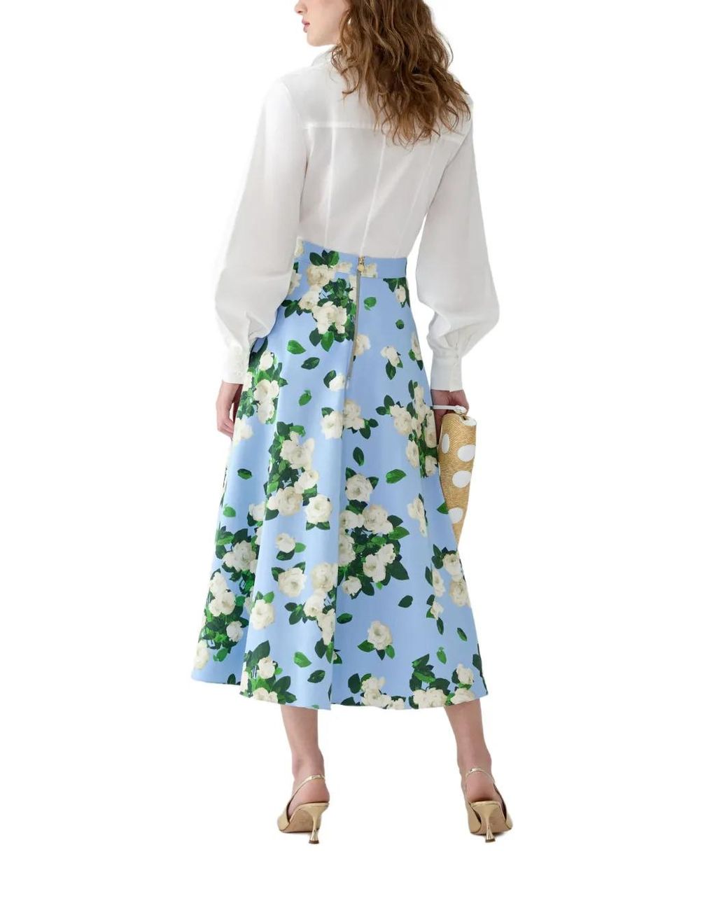 Carolina Herrera Blue Floral-Print Midi Skirt
