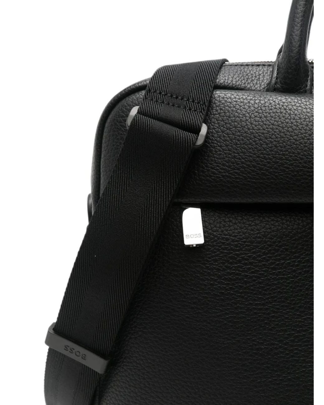 Boss Black Pebbled-Texture Briefcase for men
