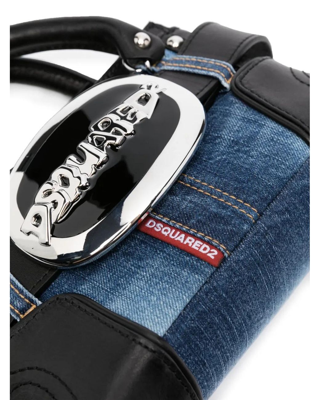 DSquared² Blue Belt Denim-Patchwork Tote Bag