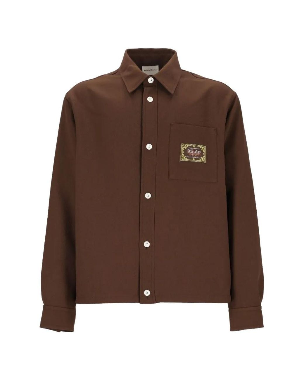 Drole de Monsieur Brown Elasticated-Hem Logo-Patch Shirt for men